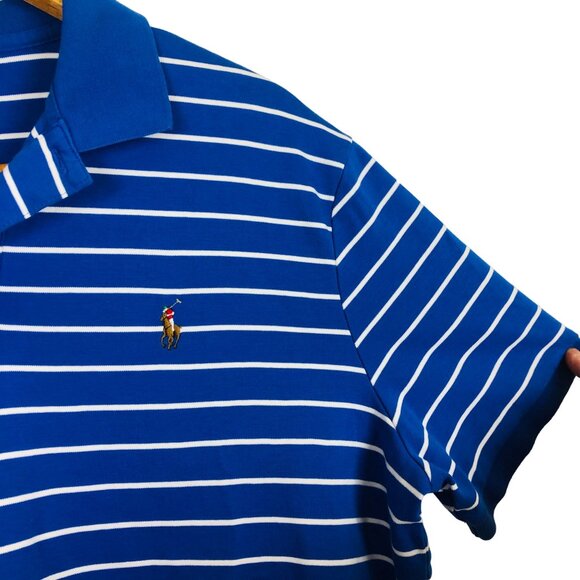 Polo Ralph Lauren Men's Polo Shirt Sz XL Logo Blue White Striped Pima Soft Touch - Picture 6 of 10